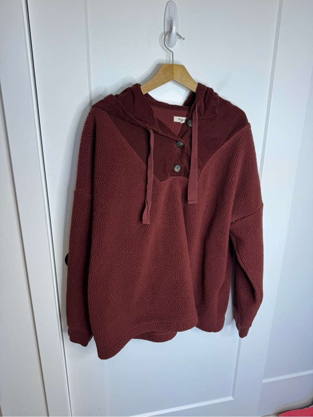 Madewell (Re)sourced Fleece Button-Front Hoodie Sweatshirt Red Burgundy XXL - Picture 2 of 7